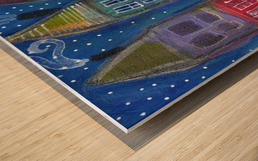 Night Row Homes Wood print